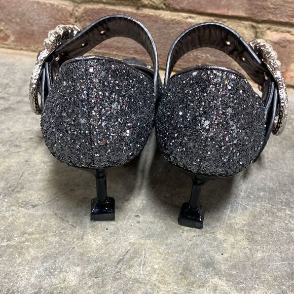 Miu Miu Glitter Jeweled Buckle Pointed Toe Pump Size 37.5 - Picture 5 of 10